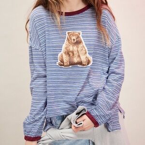 Free People x Ragabond Woodland Critters Striped Long Sleeve Tee-Bear